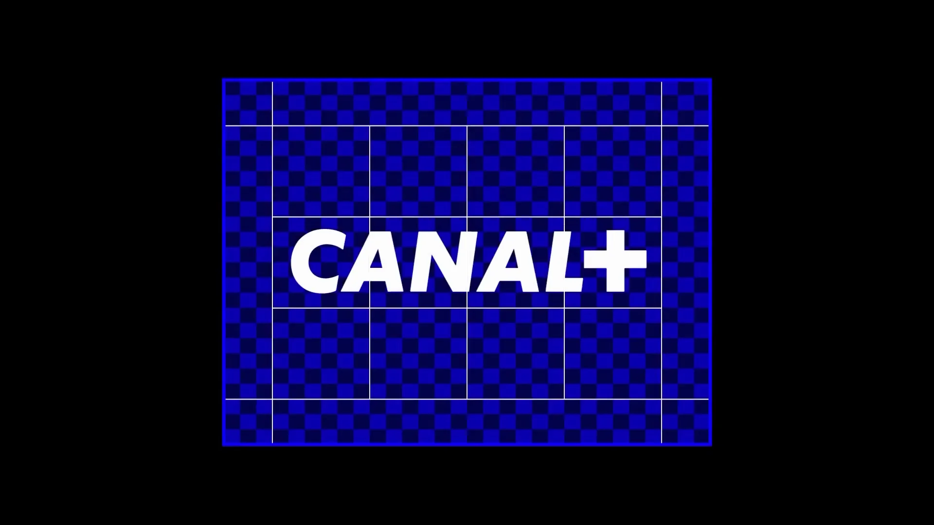 Capture de la vidéo : grille de l'habillage de Canal+ en 1995, avec un fond quadrillé bleu et lignes de structure en blanc.