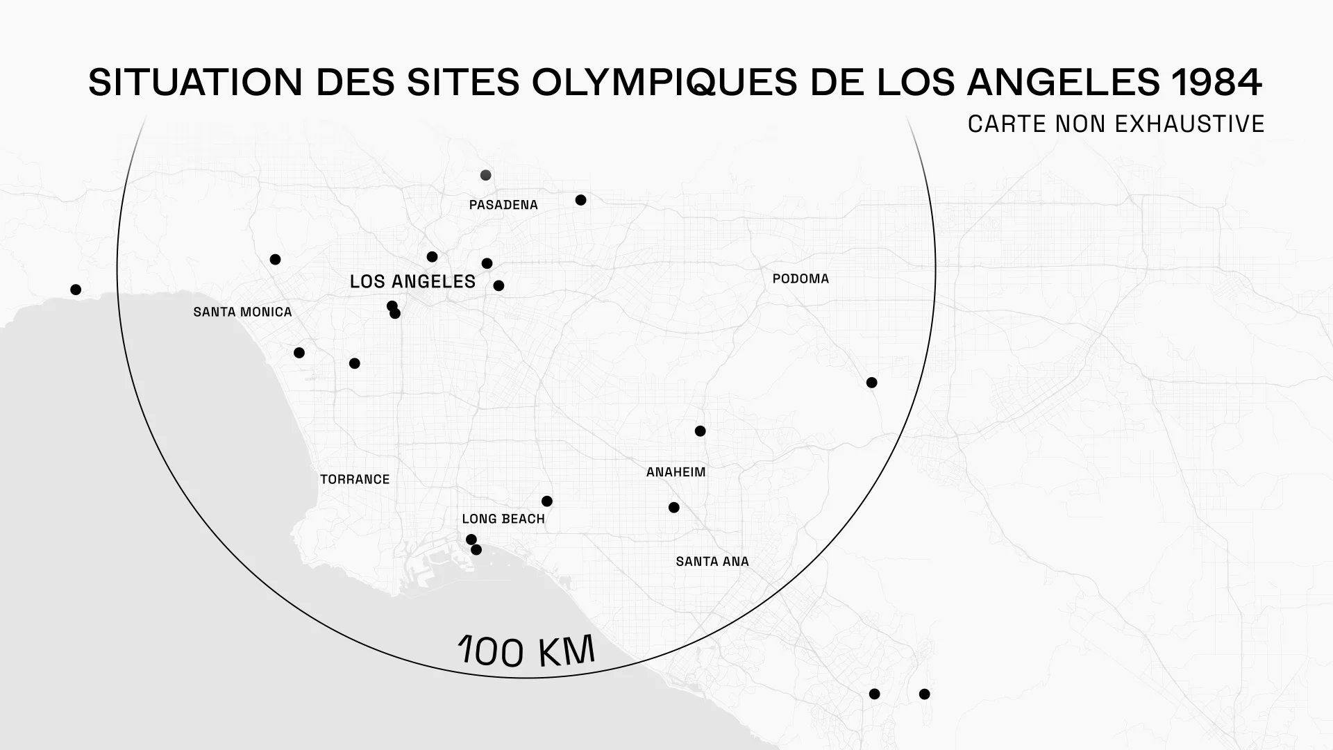 Capture de la vidéo : infographie, carte de situation des sites olympiques de Los Angeles 1984