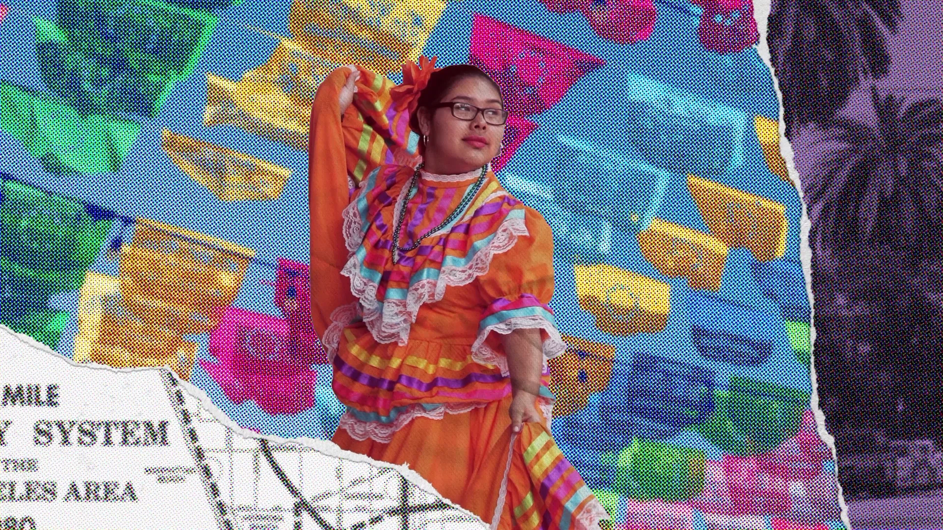 Capture de la vidéo : planche tendance avec drapeaux colorés, danseuse mexicaine