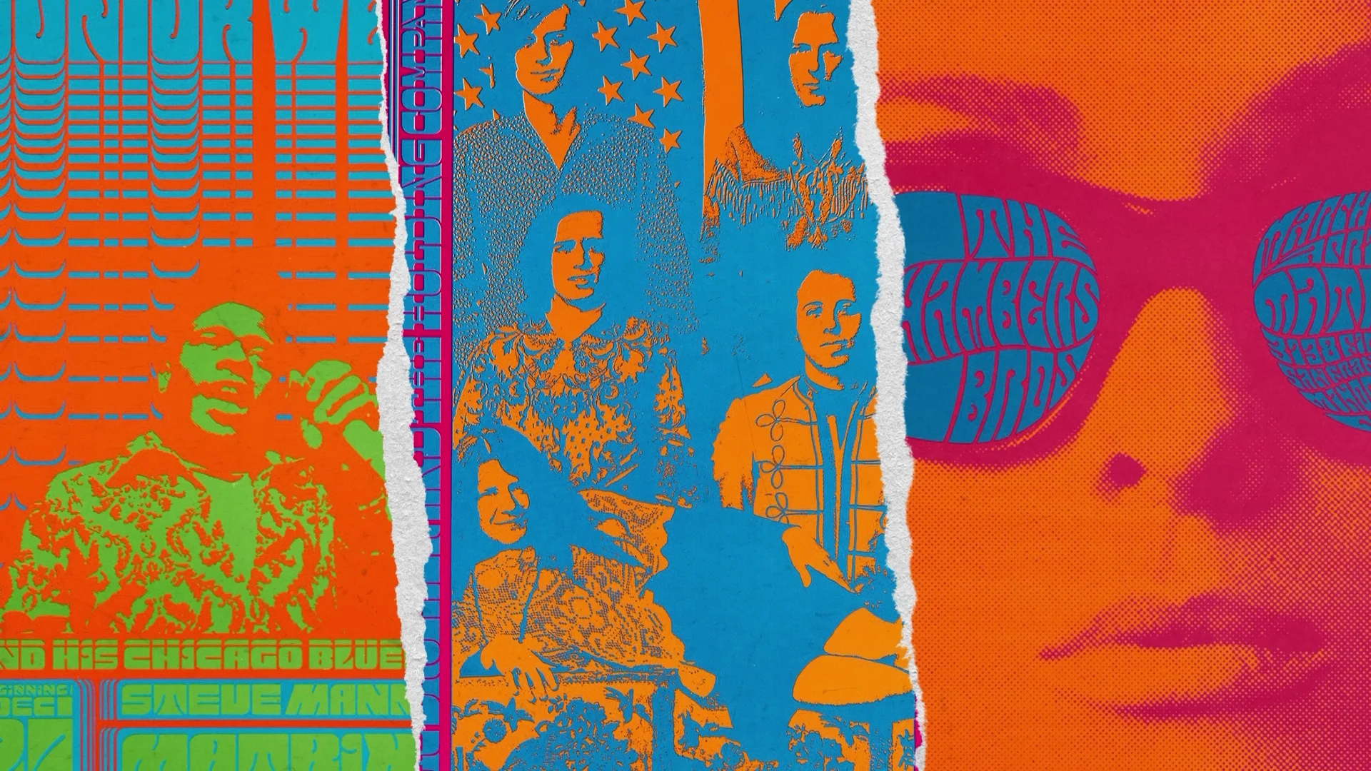 Capture de la vidéo : planche tendance avec affiches psychédéliques des années 60 et 70