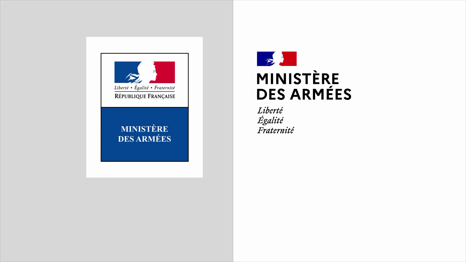 Capture de la vidéo : dyptique comparatif entre l'ancien logo du Ministère des Armées et le nouveau.