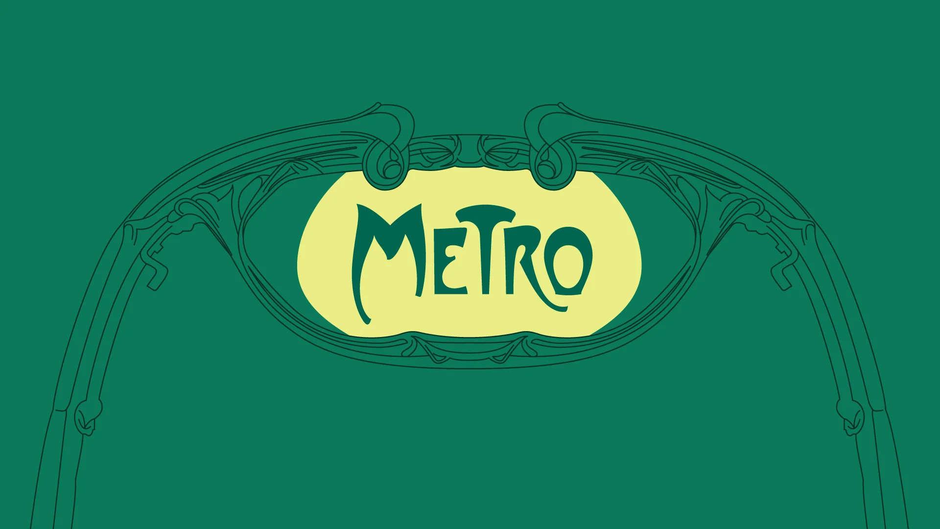 Mise en situation du lettrage Guimard sur une reproduction de panneau « Métro »