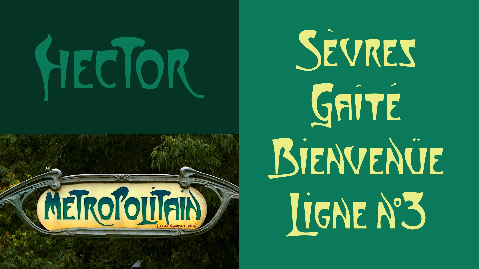 Démonstration du lettrage Guimard avec différents mots
