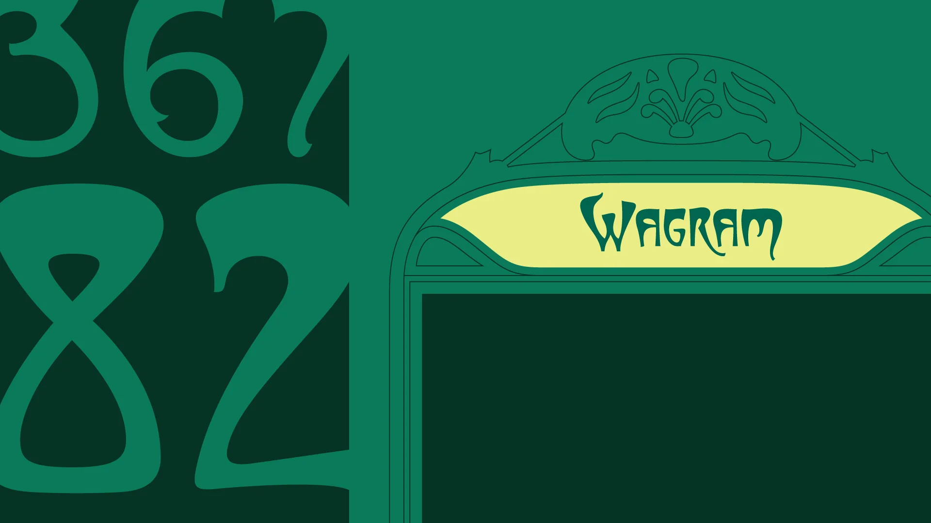 Mise en situation du lettrage Guimard sur une reproduction de porte-plan de la station Wagram, détail de chiffres