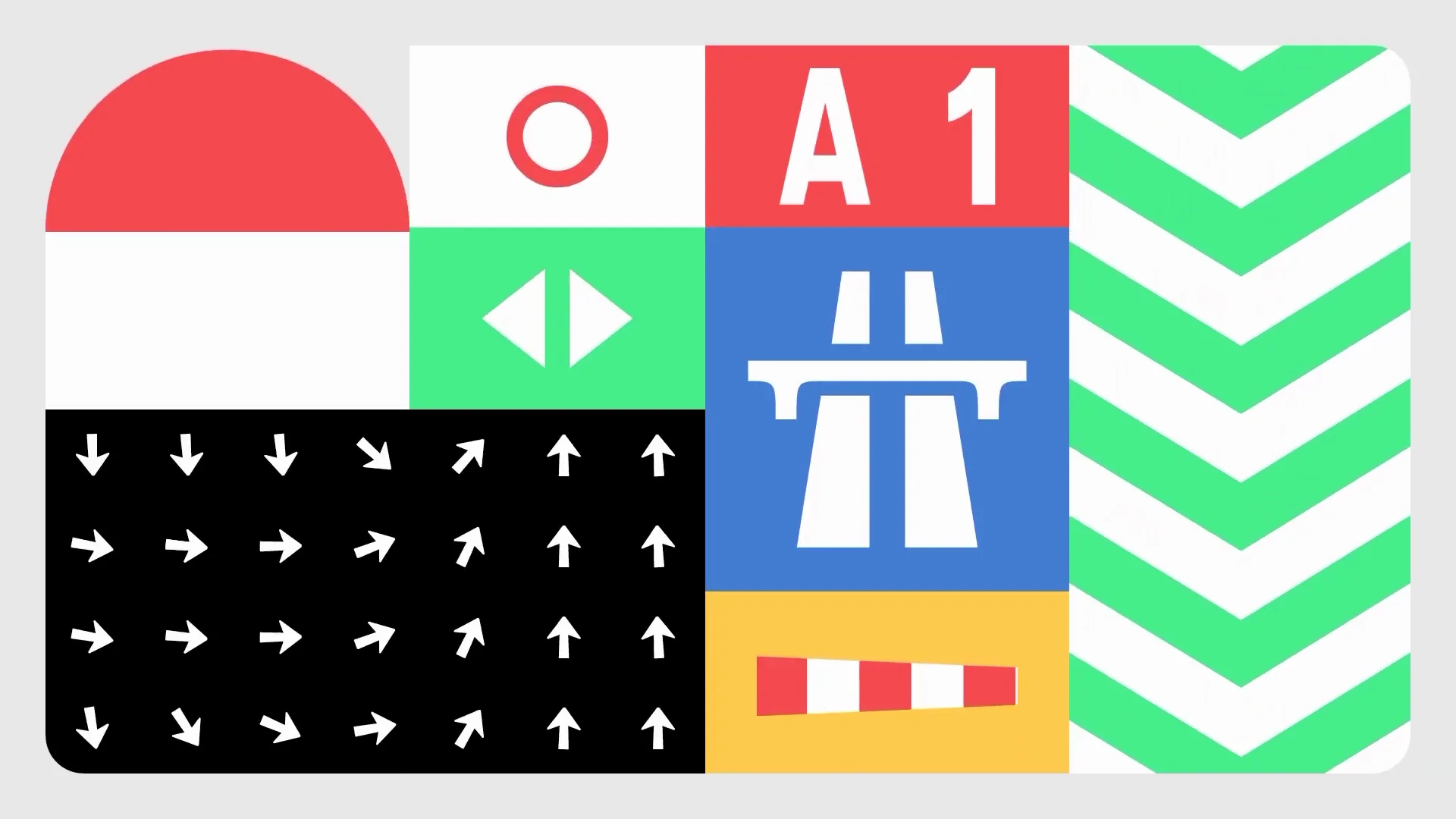 Capture de la vidéo : composition graphique faite à partir d'éléments graphique issus de la signalisation autoroutière.