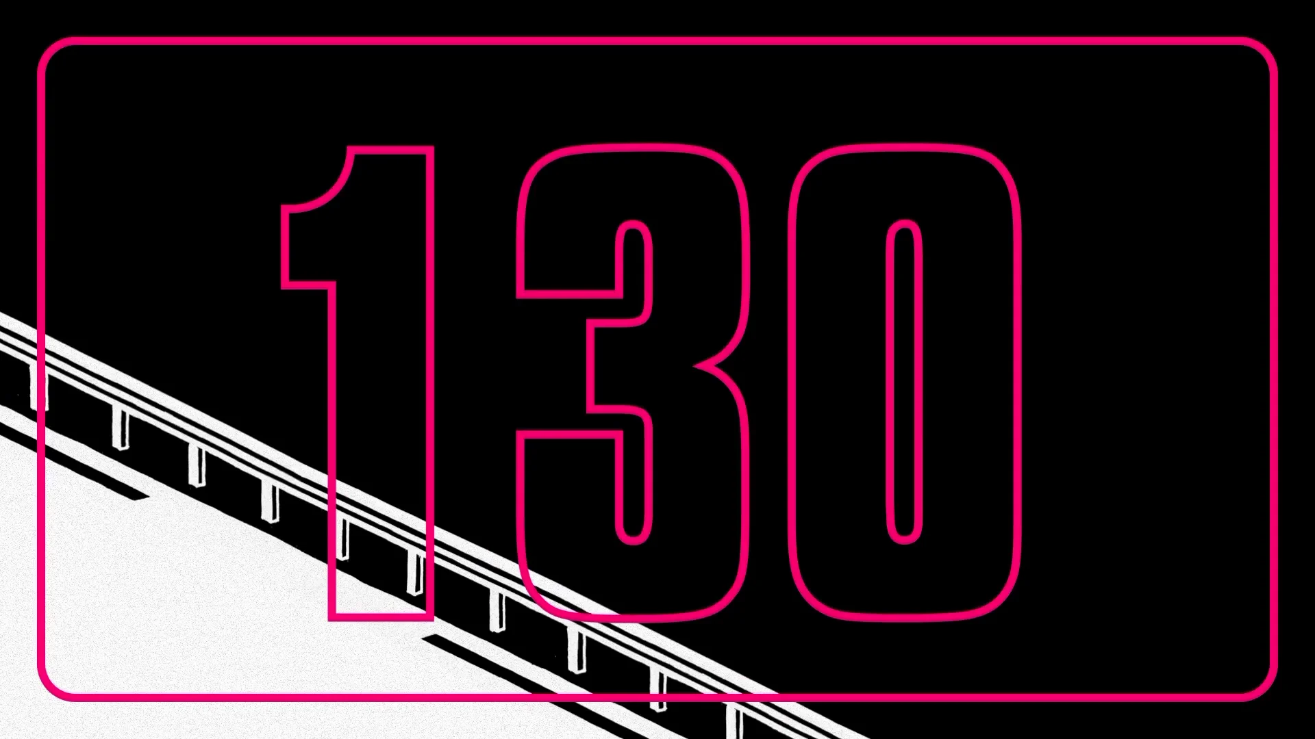 Capture de la vidéo : composition graphique avec la mention « 130 » (pour « 130 km/h ») sur une illustration de route en noir et blanc