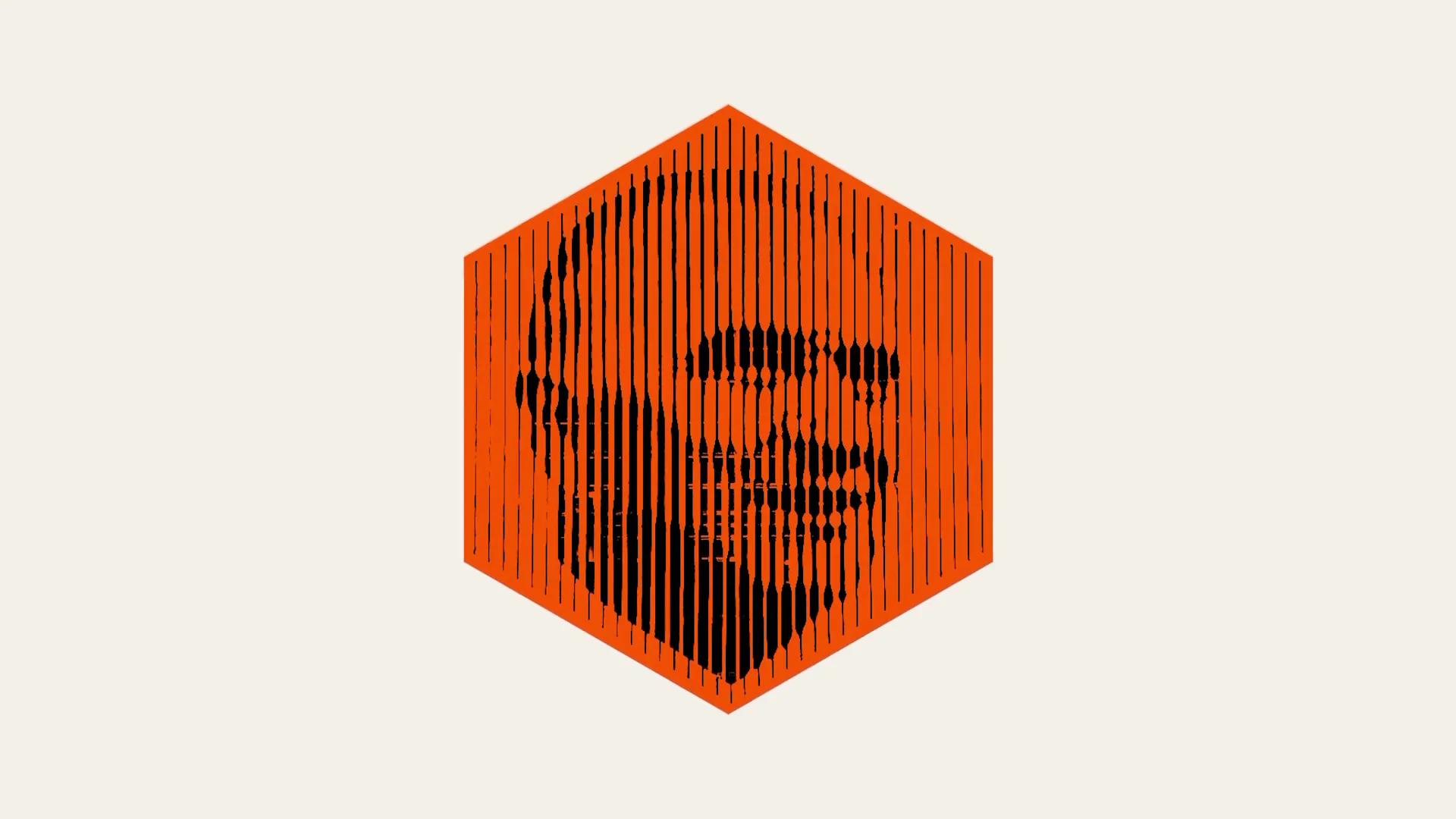 Capture de la vidéo : composition graphique avec la reproduction du portrait de Georges Pompidou affiché dans le hall d'accueil du Centre Pompidou, inscrite dans un hexagone orange