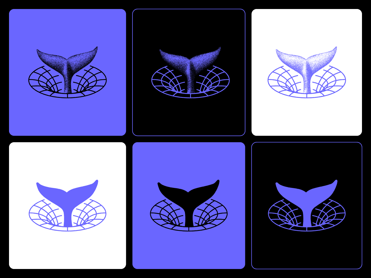 Six déclinaisons couleur du logotype de Space Whale Production