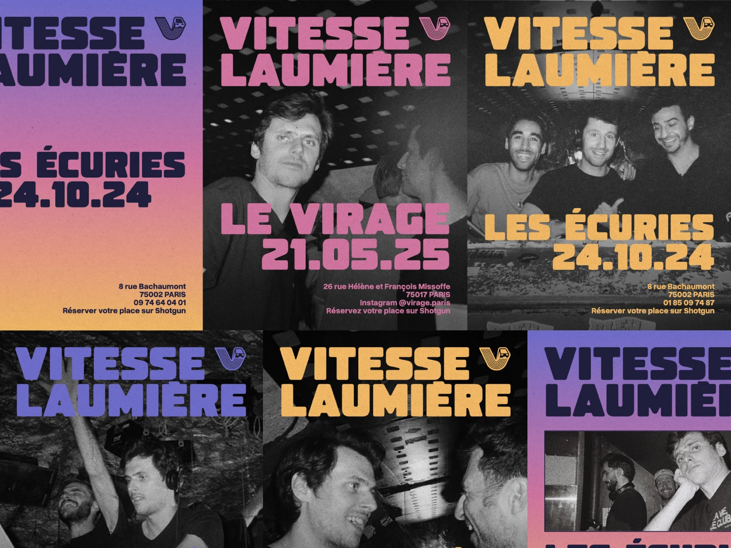 Un montage de deux images : à gauche, une photo d'une personne portant un iee-shirt avec le logo de Vitesse Laumière sur sa poitrine ; à droite, un sticker avec le logo de Vitesse laumière est collé à côté du clavier d'un ordinateur portable.